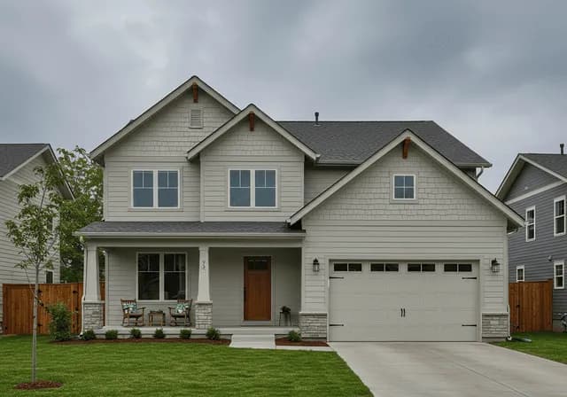 Property exterior with cloudy sky - before transformation