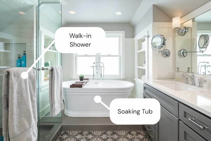 AI detecting and tagging bathroom features in a property photo