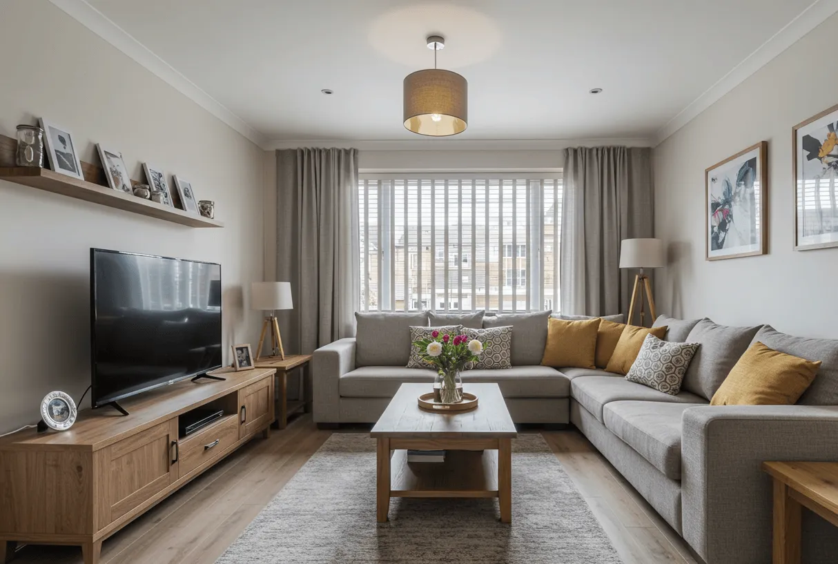 Clean, organized living room - after AI decluttering