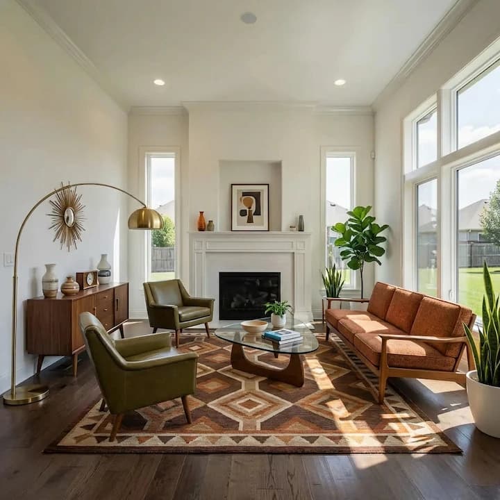 Virtual staging example - Mid-Century Modern style living room