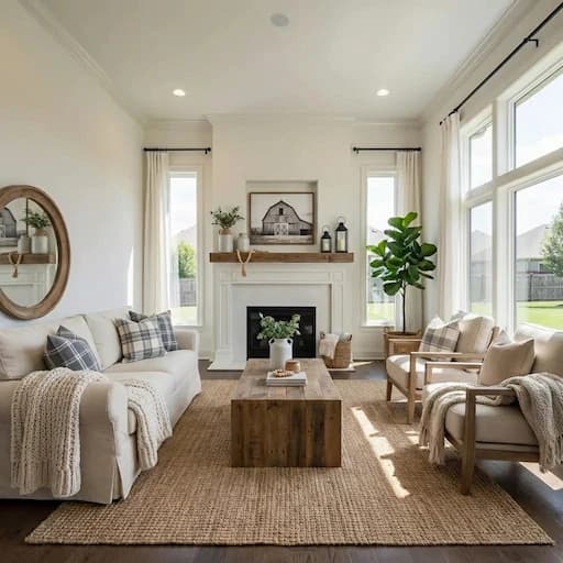 Virtual staging example - Modern Farmhouse style living room